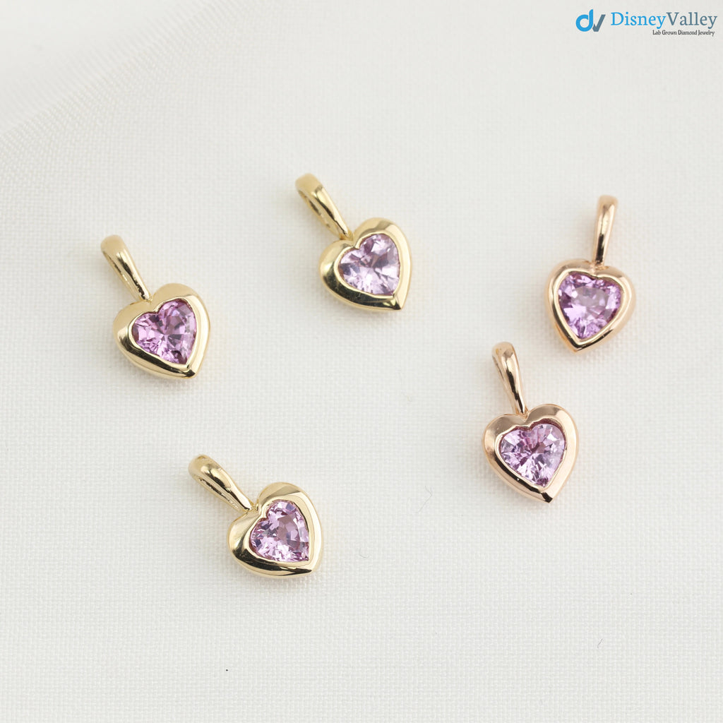 Pink Sapphire Heart diamond Necklace and cable chain