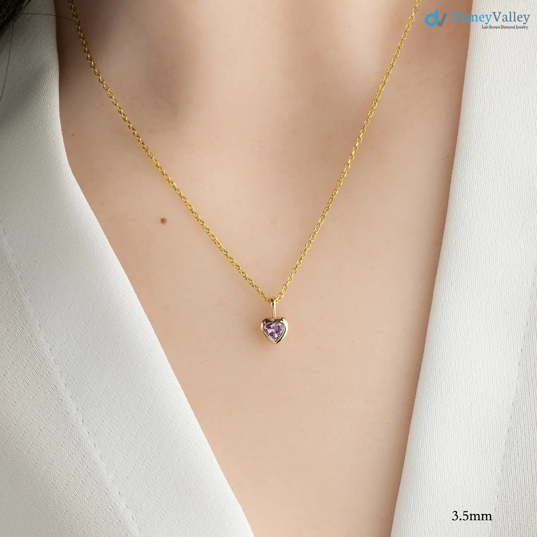 Pink Sapphire Heart diamond Necklace and cable chain