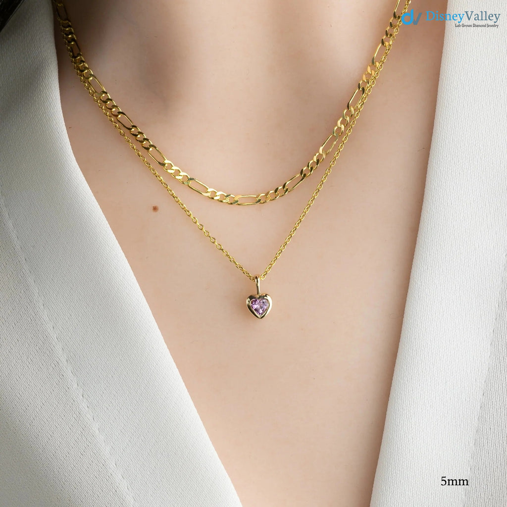 Pink Sapphire Heart diamond Necklace and cable chain