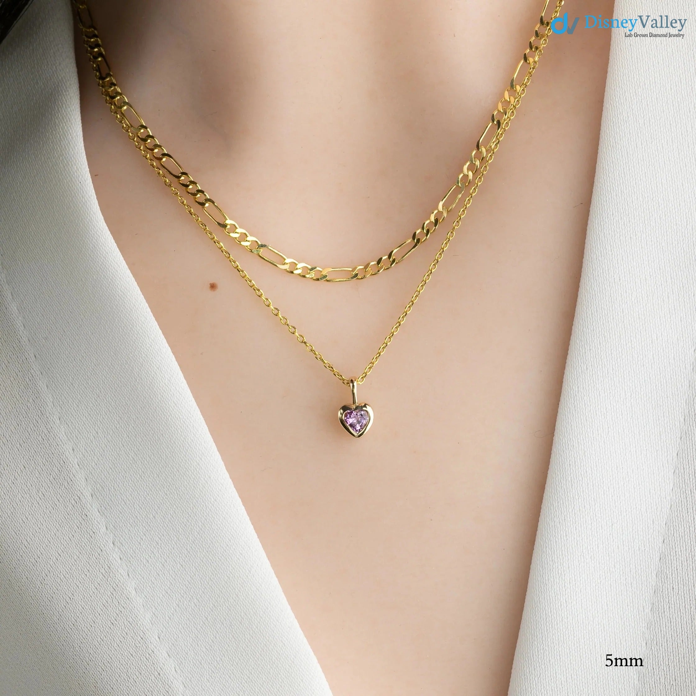Pink Sapphire Heart diamond Necklace and cable chain