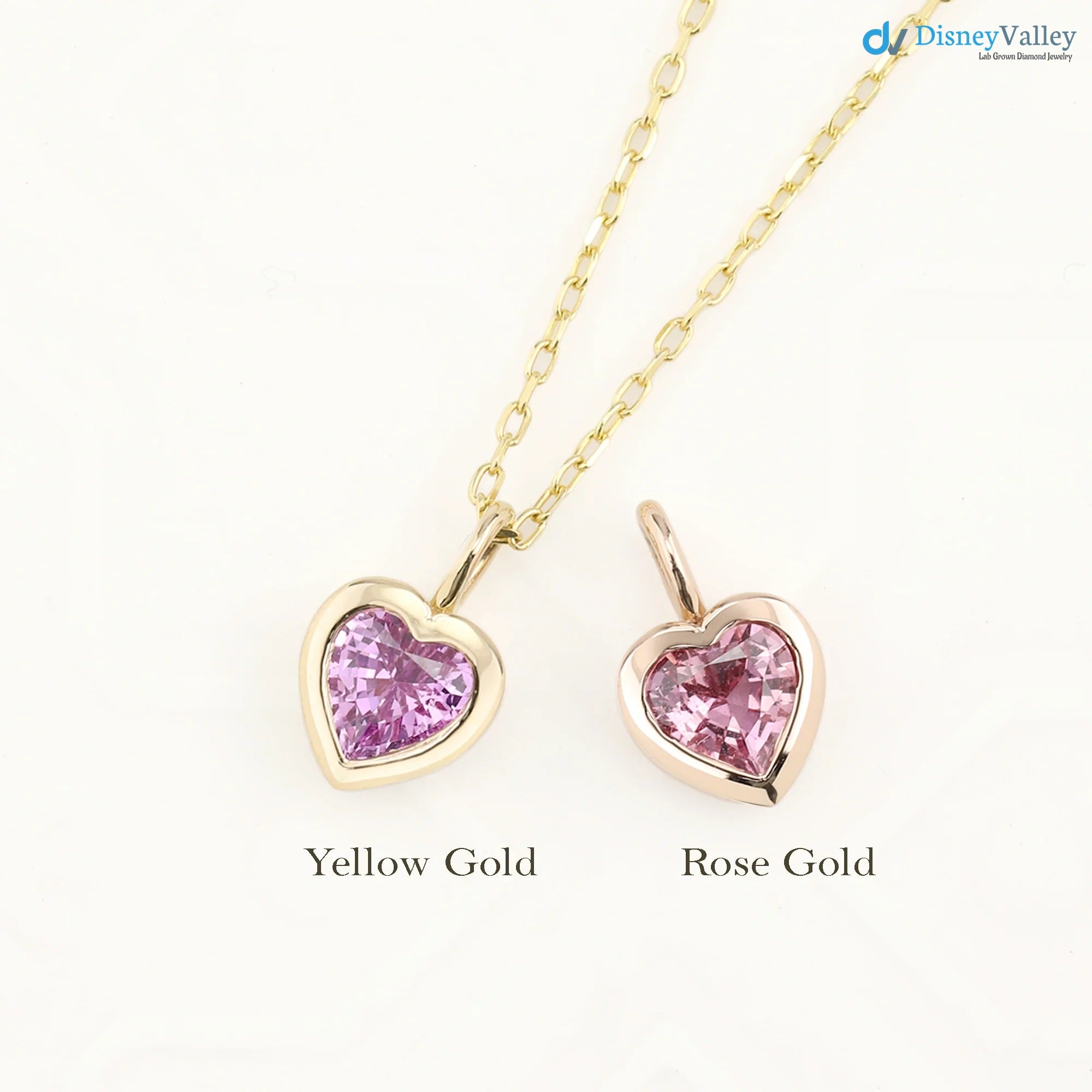 Pink Sapphire Heart diamond Necklace and cable chain