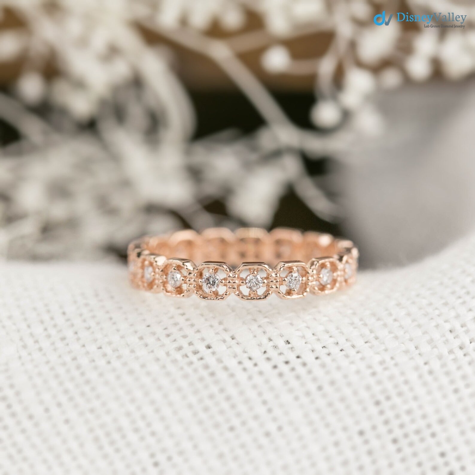 Unique Diamond Eternity Wedding band, vintage inspired eternity ring Main image