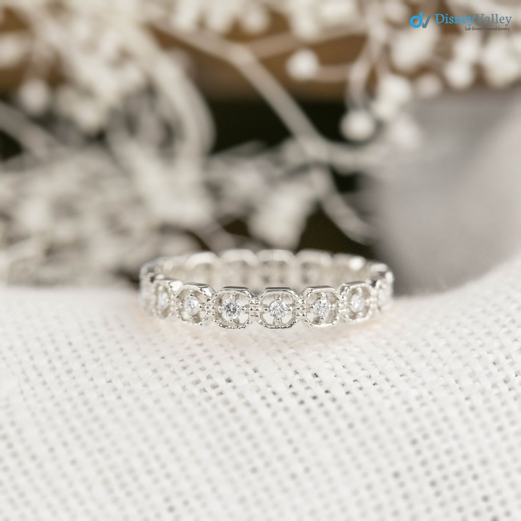 Unique Diamond Eternity Wedding band, vintage inspired eternity ring