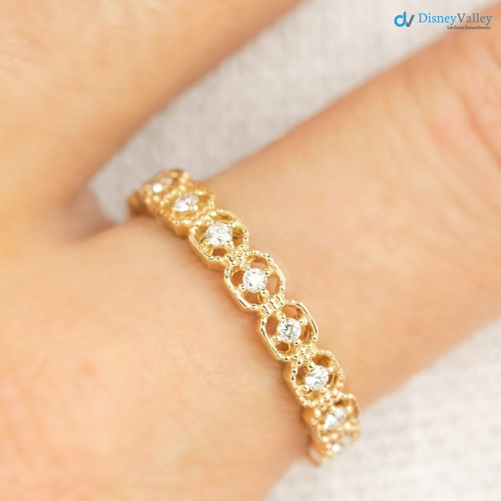 Unique Diamond Eternity Wedding band, vintage inspired eternity ring