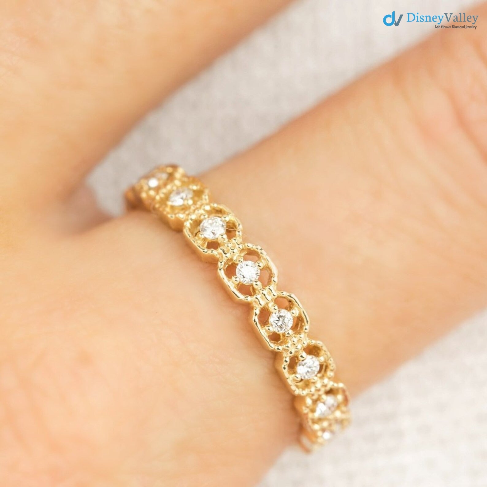 Unique Diamond Eternity Wedding band, vintage inspired eternity ring