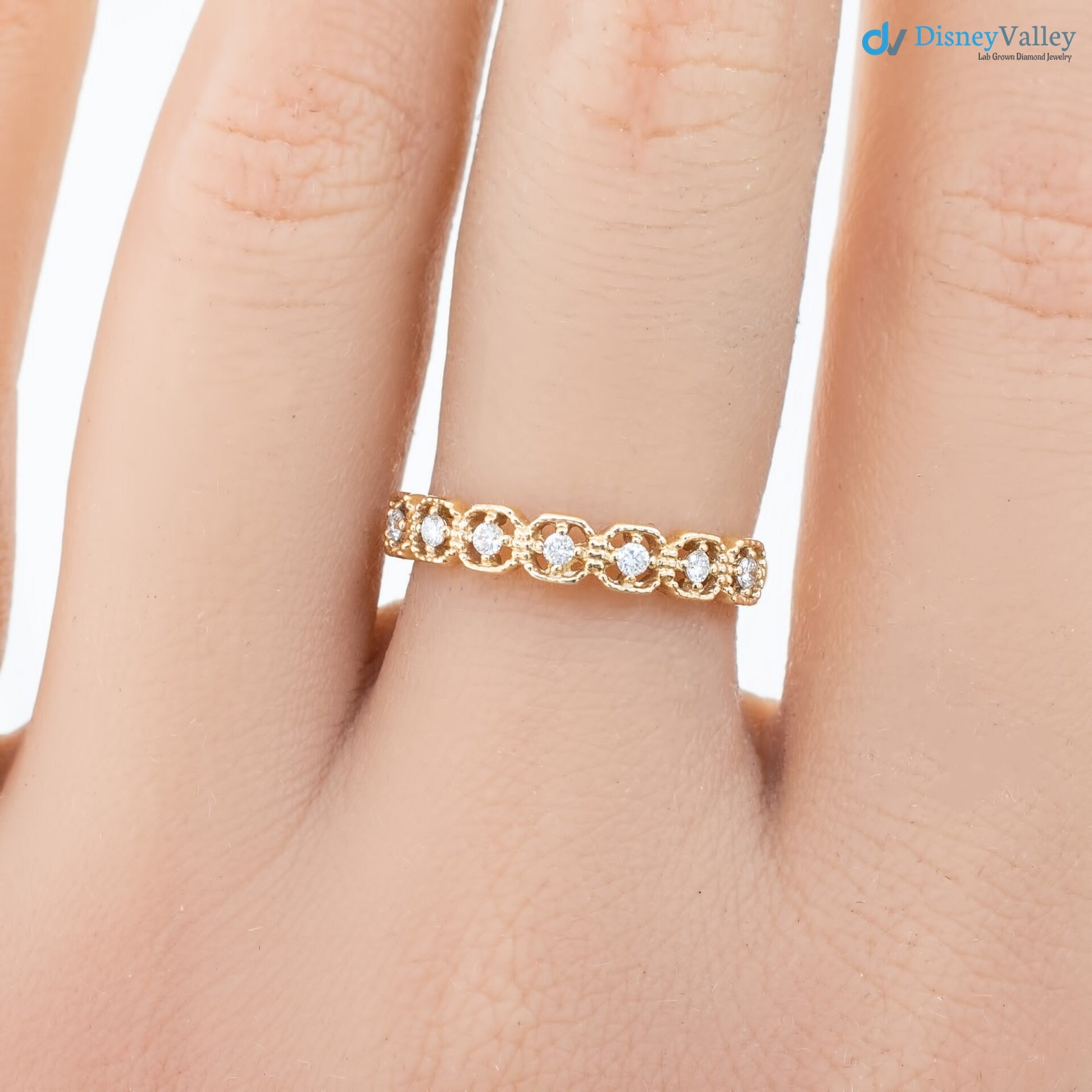 Unique Diamond Eternity Wedding band, vintage inspired eternity ring