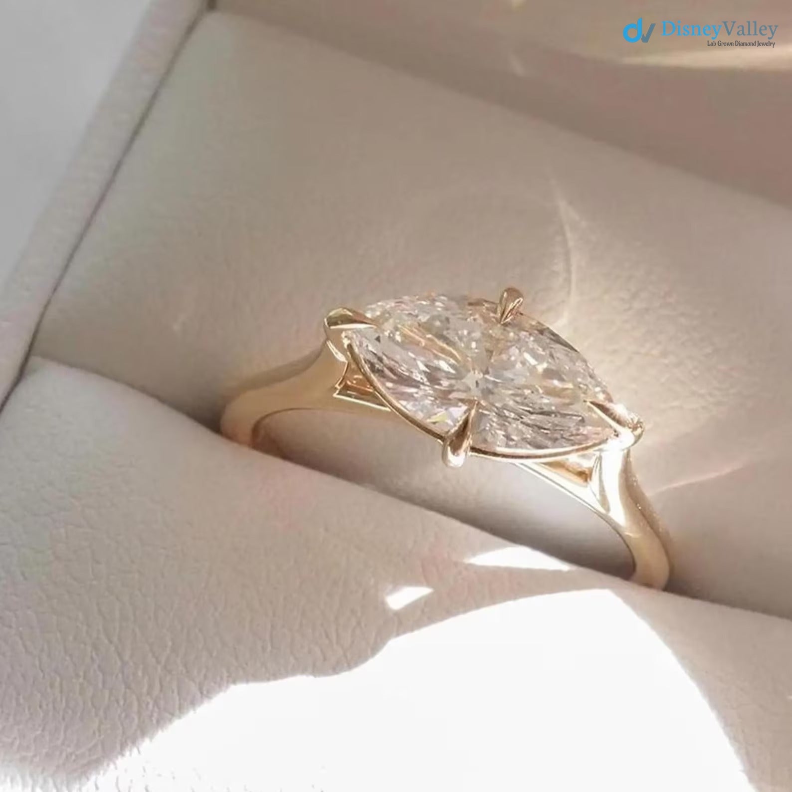 2.5 CT Marquise East West Engagement Ring, Marquise Cut Lab Grown Diamond Solitaire Ring, - DisneyValley  Main image