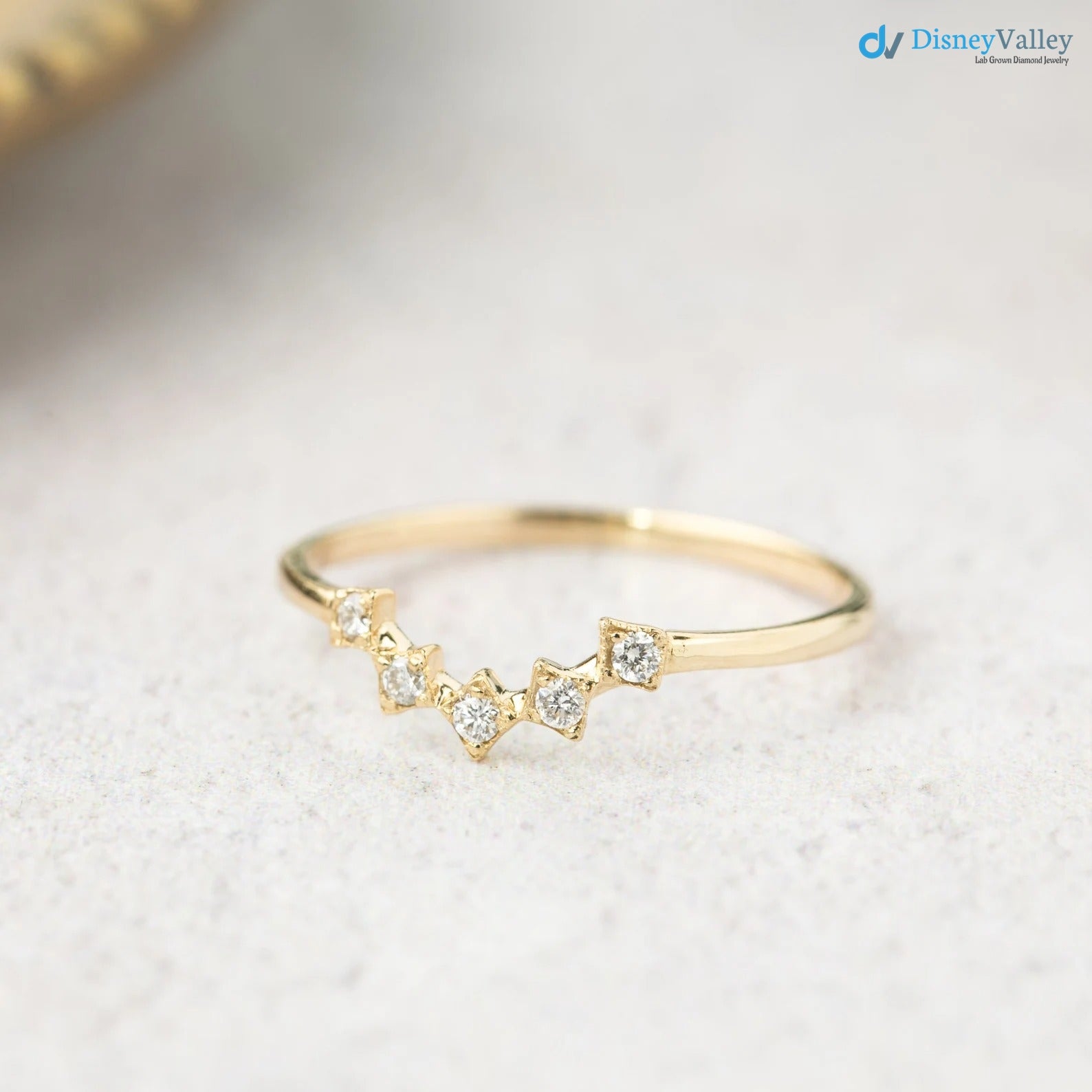Diamond curved nesting wedding ring, v shape wedding band, diamond crown ring