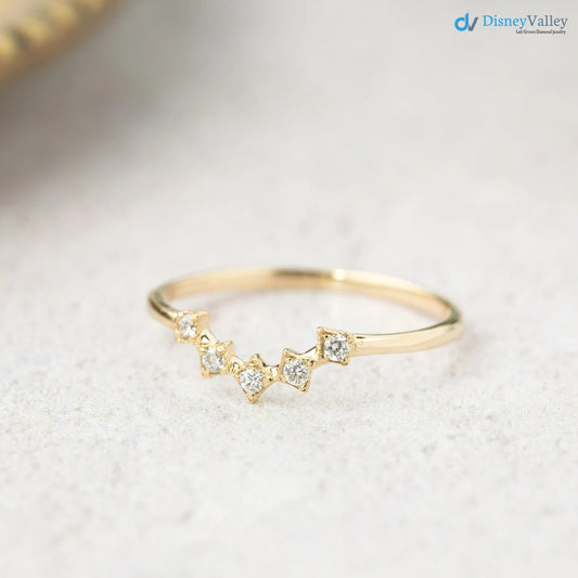 Diamond curved nesting wedding ring, v shape wedding band, diamond crown ring