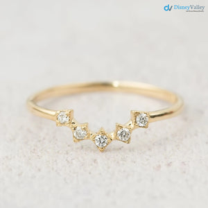 Diamond curved nesting wedding ring, v shape wedding band, diamond crown ring