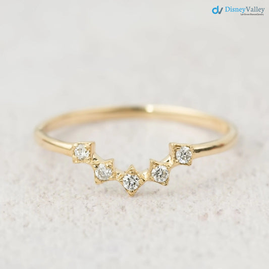 Diamond curved nesting wedding ring, v shape wedding band, diamond crown ring