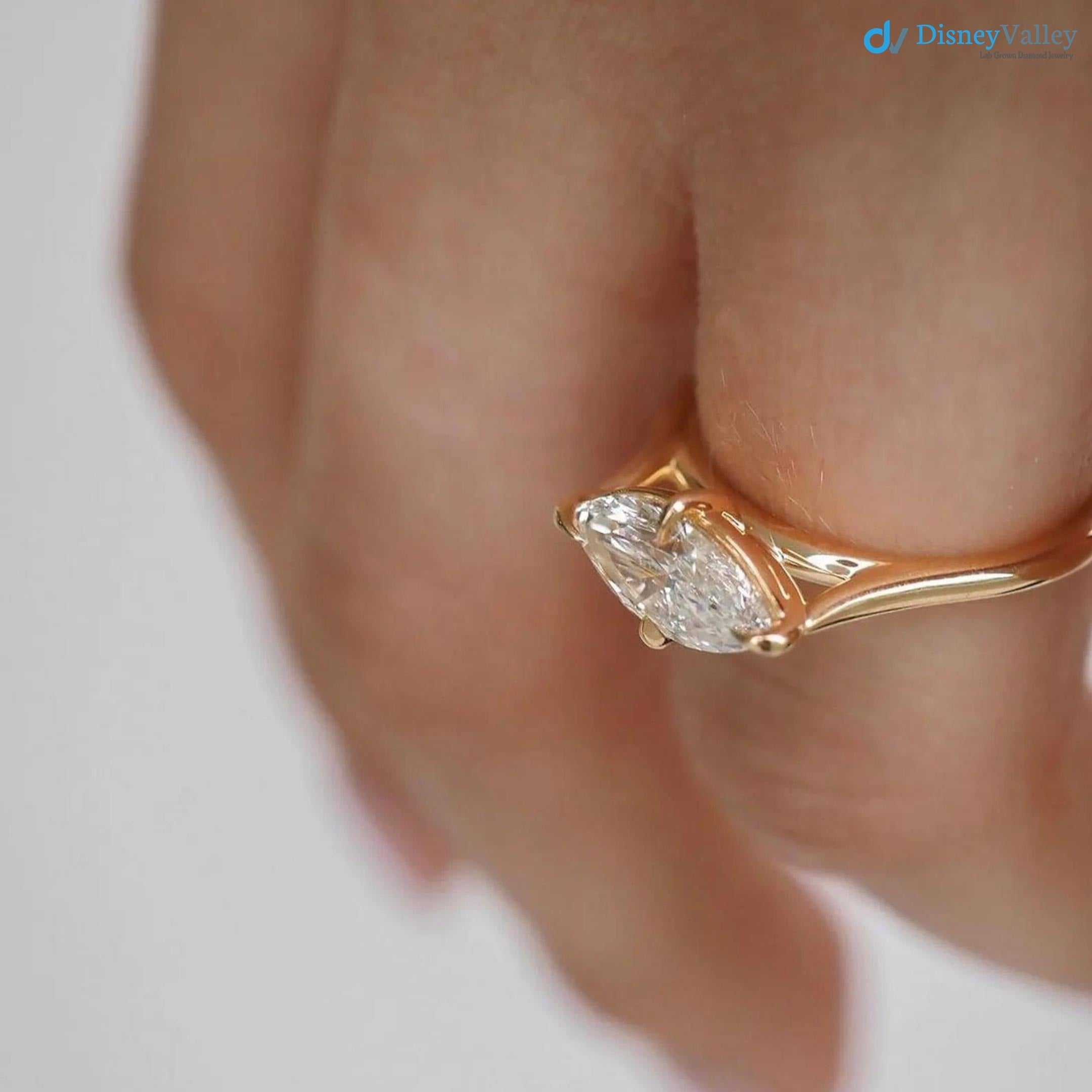 2.5 CT Marquise East West Engagement Ring, Marquise Cut Lab Grown Diamond Solitaire Ring, - DisneyValley 