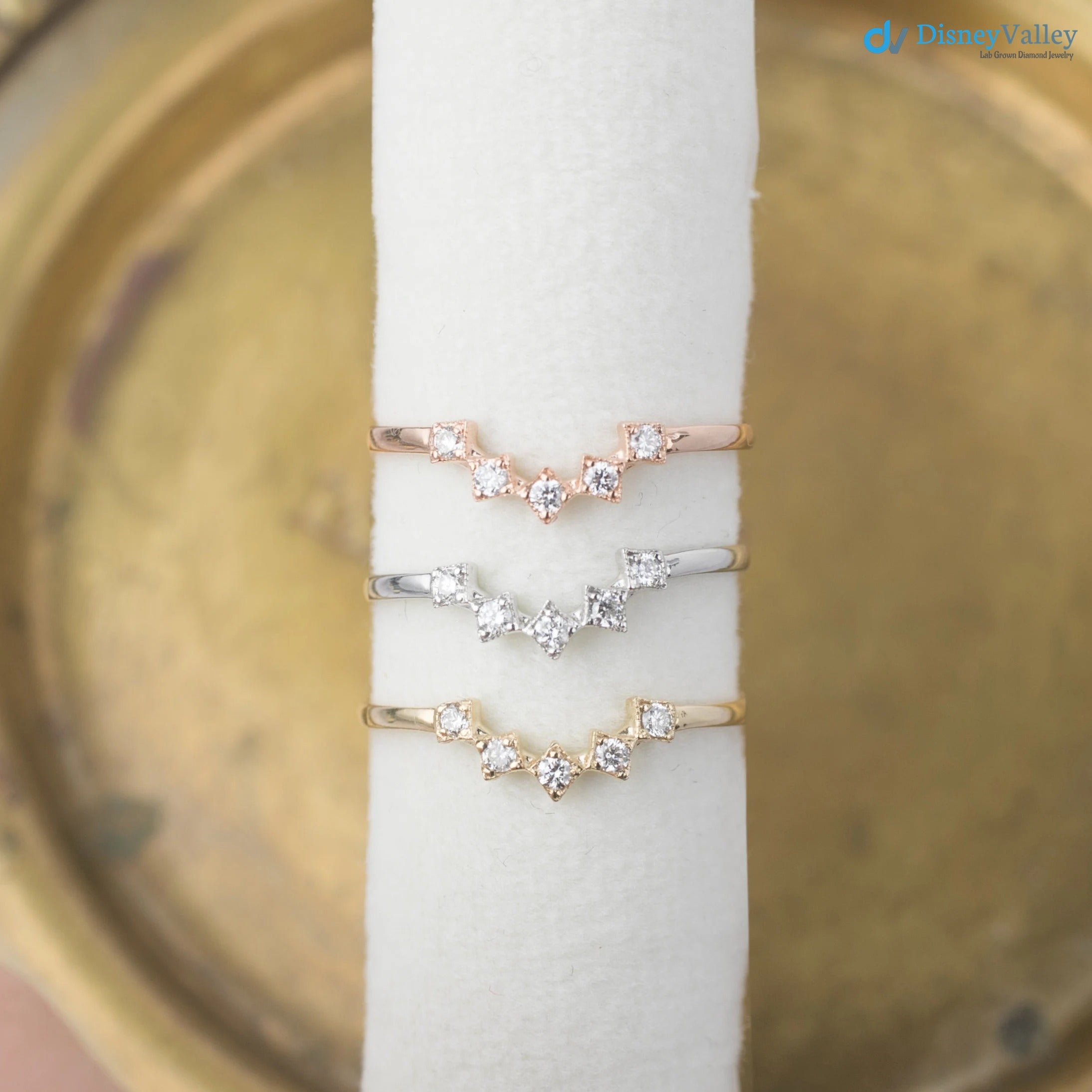 Diamond curved nesting wedding ring, v shape wedding band, diamond crown ring