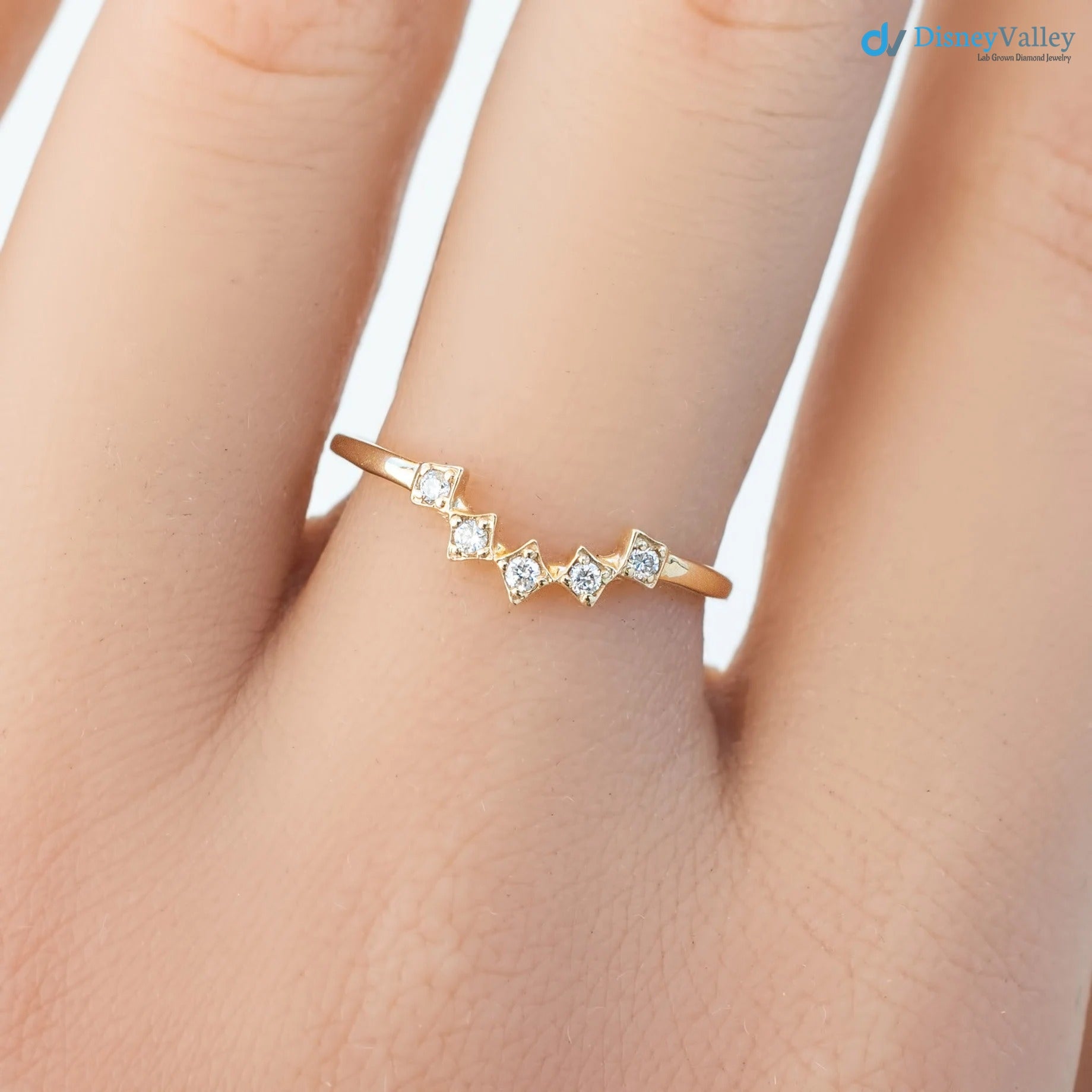 Diamond curved nesting wedding ring, v shape wedding band, diamond crown ring