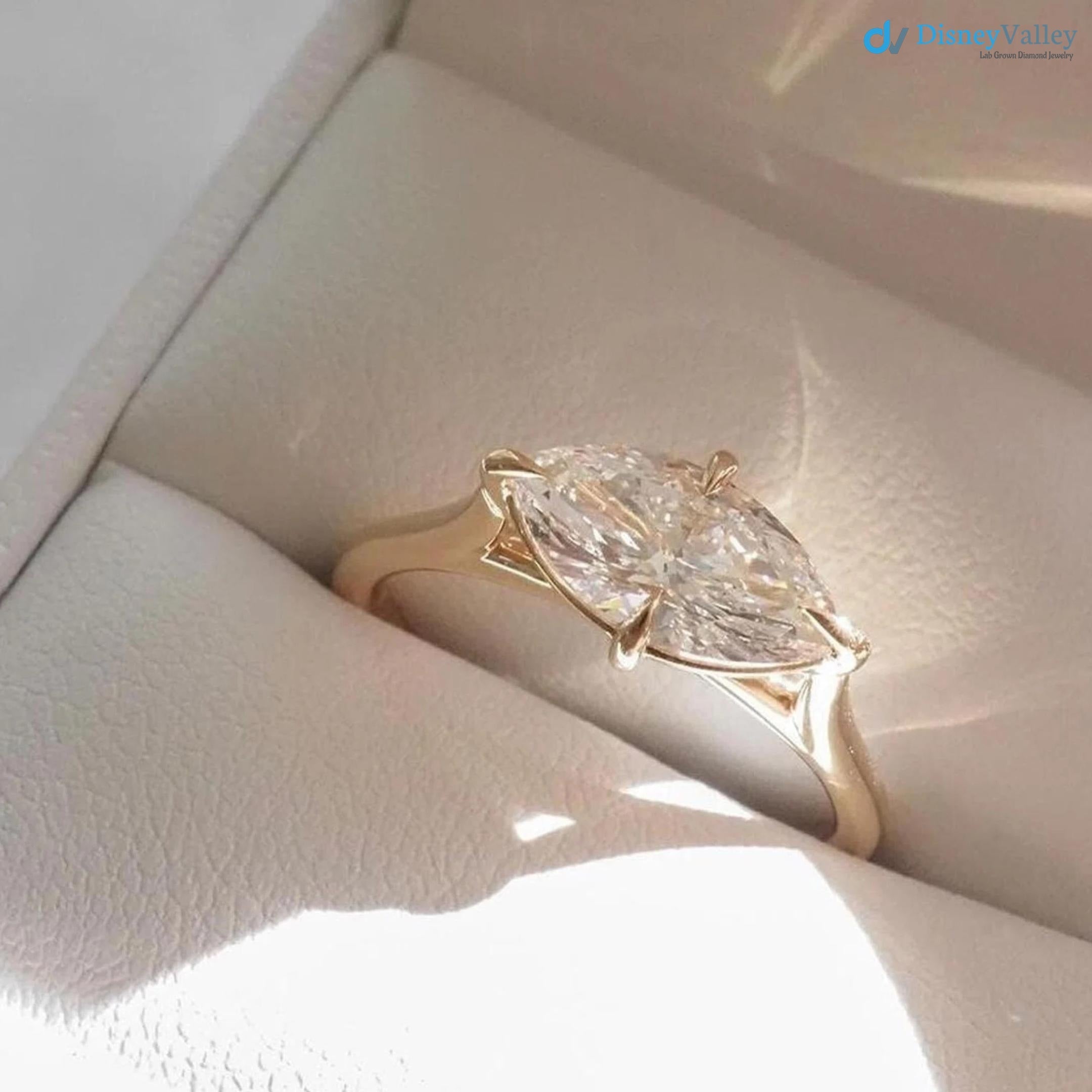 2.5 CT Marquise East West Engagement Ring, Marquise Cut Lab Grown Diamond Solitaire Ring, - DisneyValley 