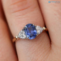 Oval Sapphire and Diamond Trillion Engagement Ring Two toned Three Stone Ring - DisneyValley 