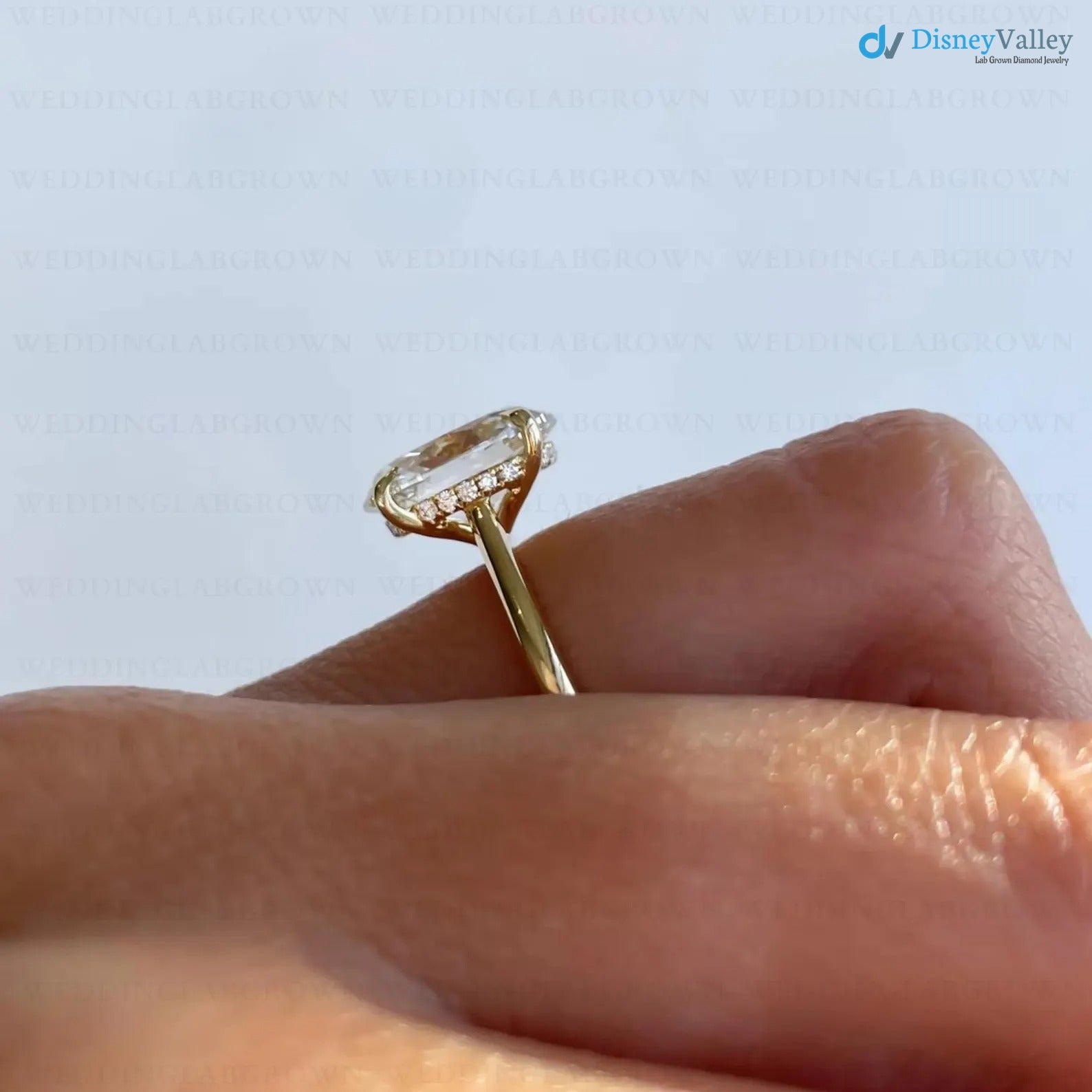 2 Ct Oval Diamond Hidden Halo Solitaire Engagement Ring - DisneyValley 