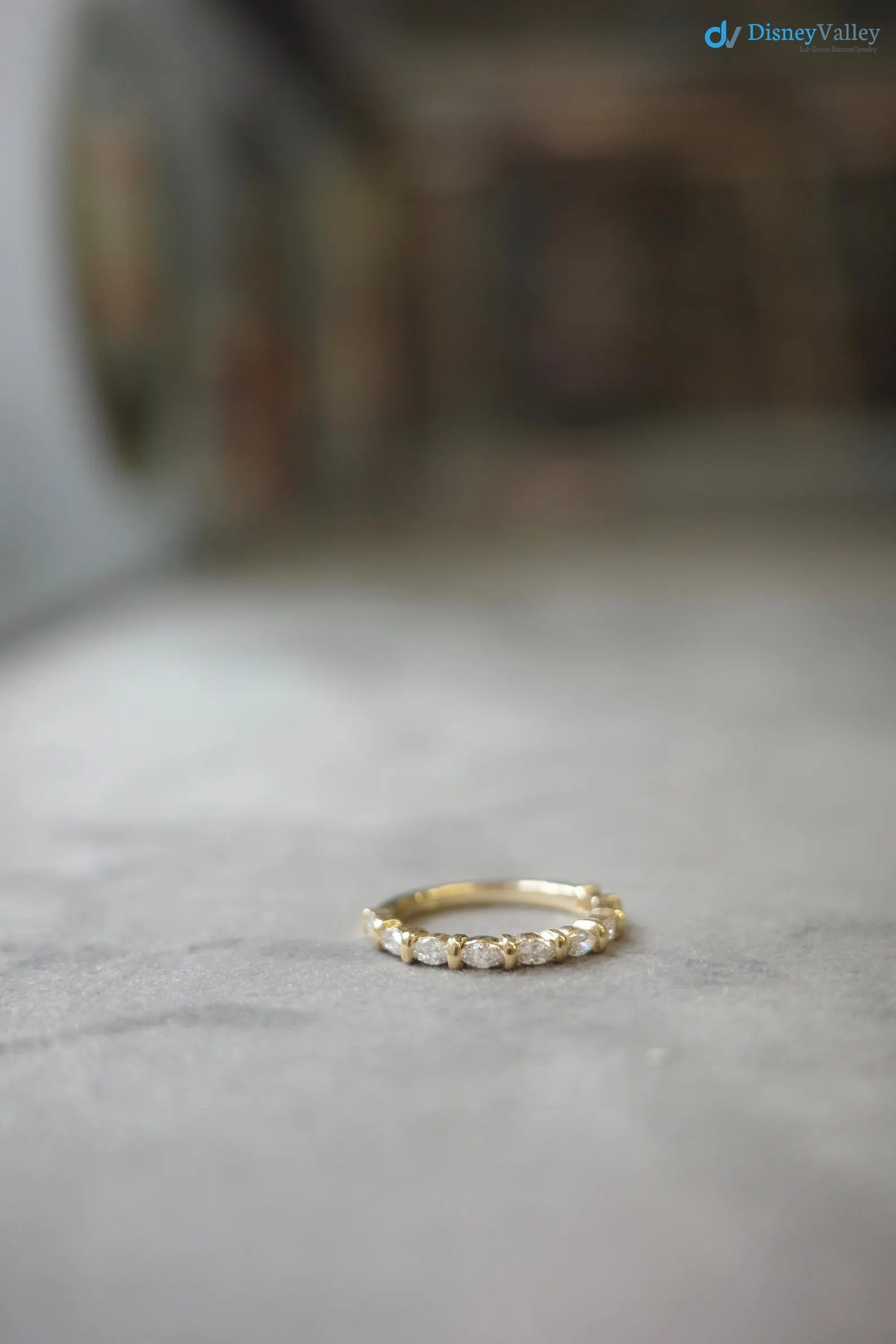 Marquise Diamond Wedding Ring in 14K Yellow Gold, Half Eternity Diamond Wedding Ring - DisneyValley 