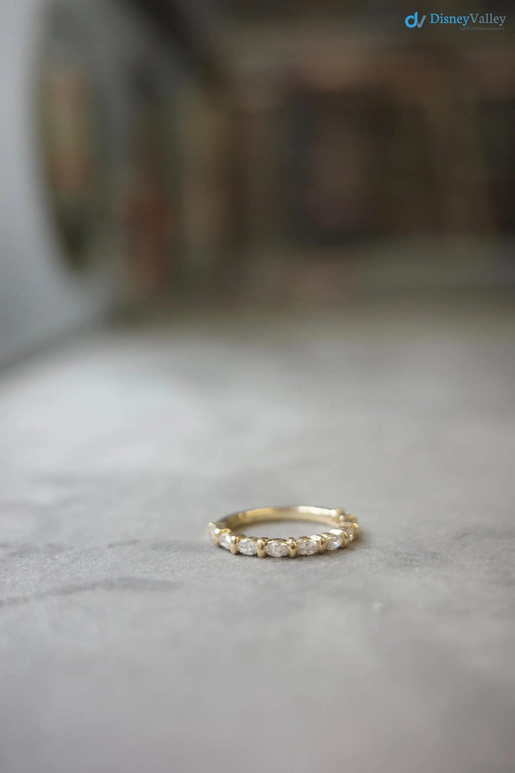 Marquise Diamond Wedding Ring in 14K Yellow Gold, Half Eternity Diamond Wedding Ring - DisneyValley 
