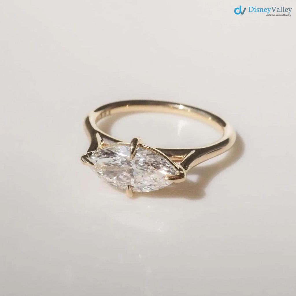 2.5 CT Marquise East West Engagement Ring, Marquise Cut Lab Grown Diamond Solitaire Ring, - DisneyValley 