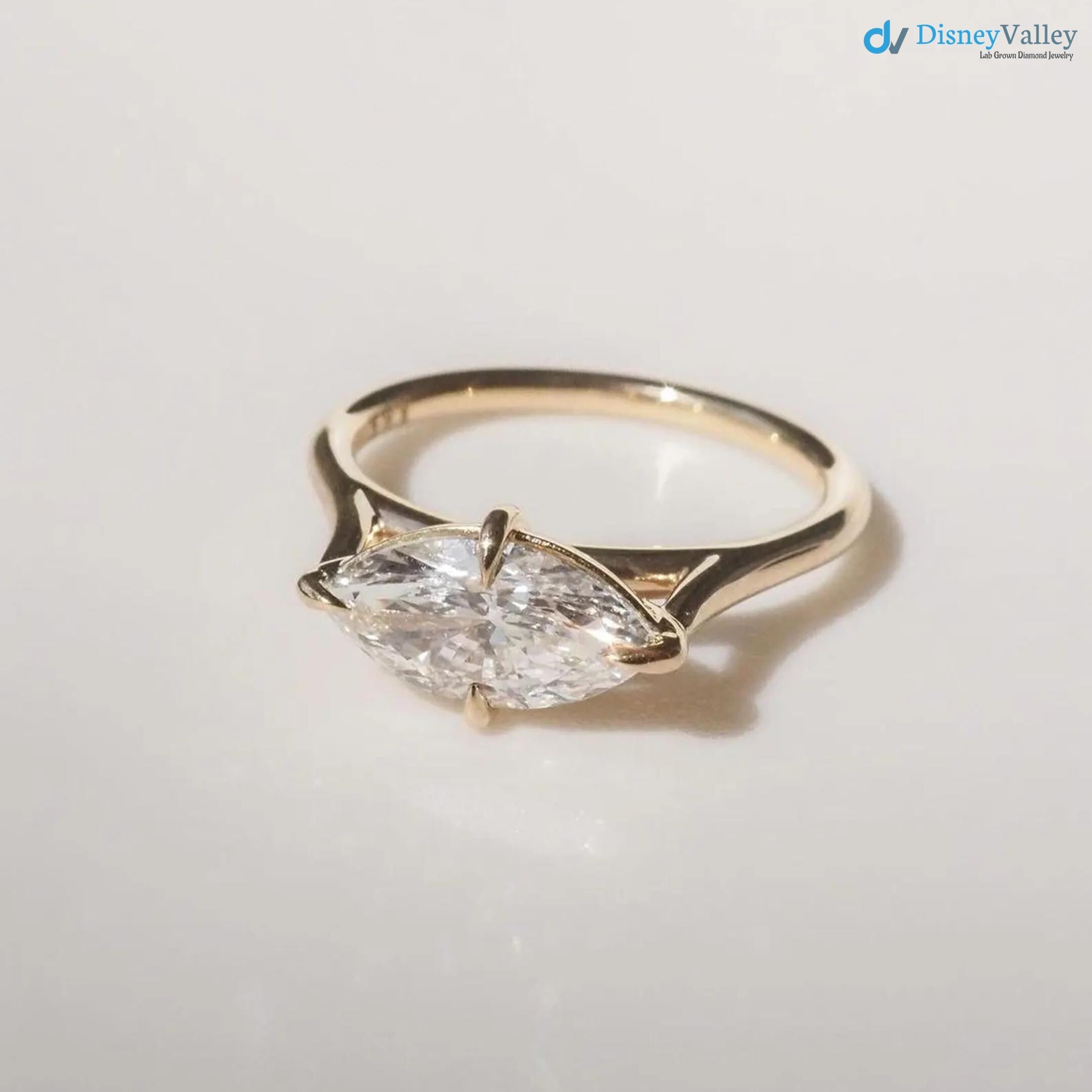 2.5 CT Marquise East West Engagement Ring, Marquise Cut Lab Grown Diamond Solitaire Ring, - DisneyValley 