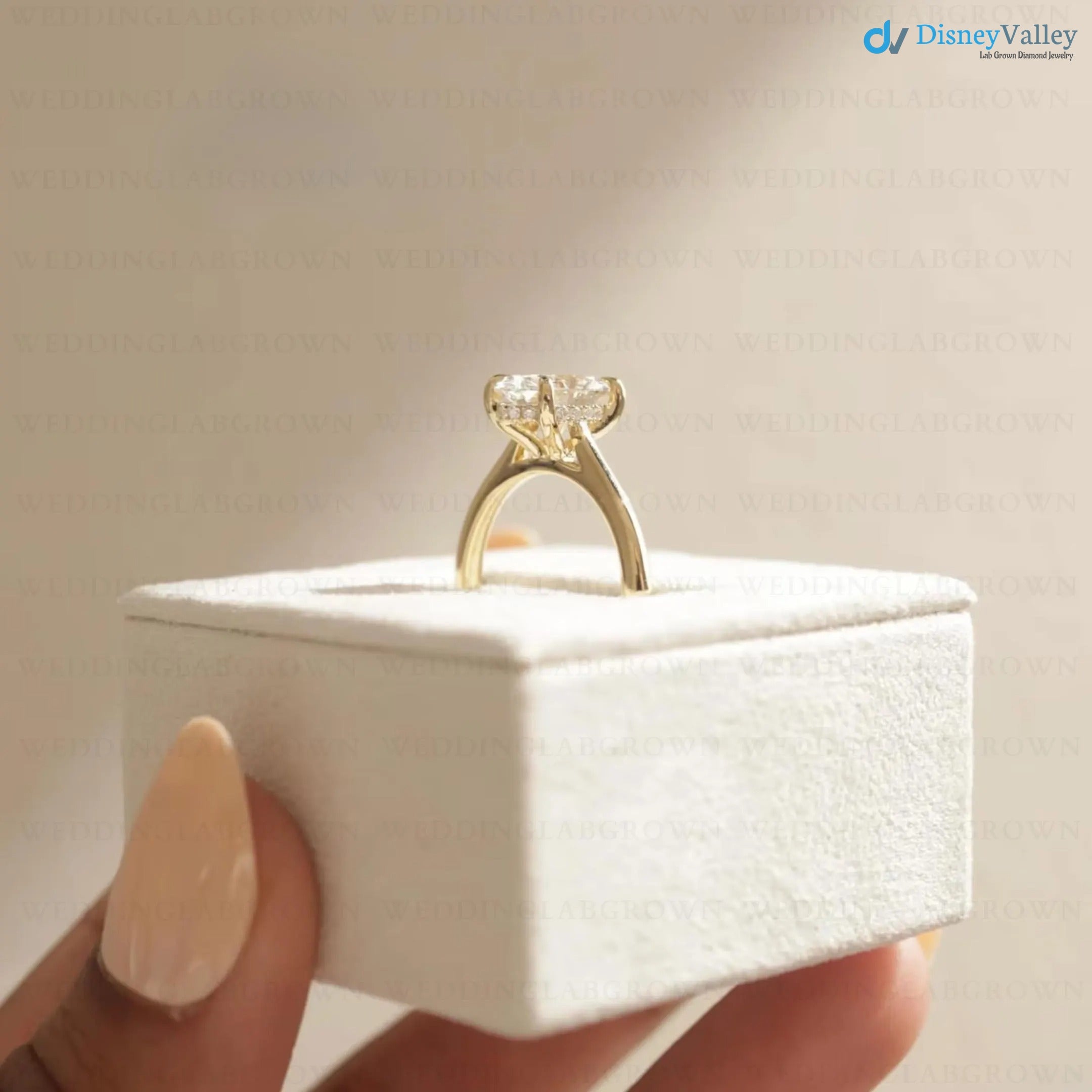 2 Ct Oval Diamond Hidden Halo Solitaire Engagement Ring - DisneyValley 