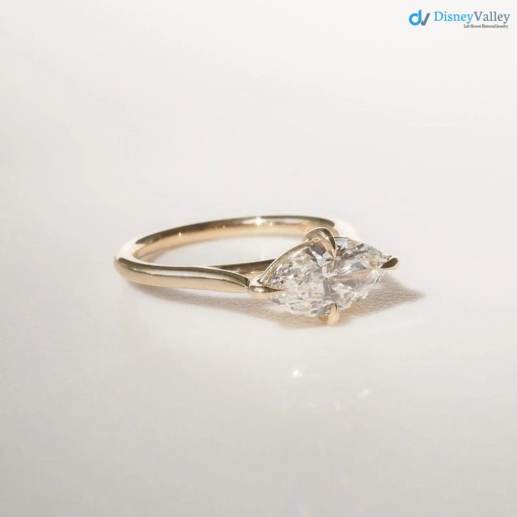 2.5 CT Marquise East West Engagement Ring, Marquise Cut Lab Grown Diamond Solitaire Ring, - DisneyValley 