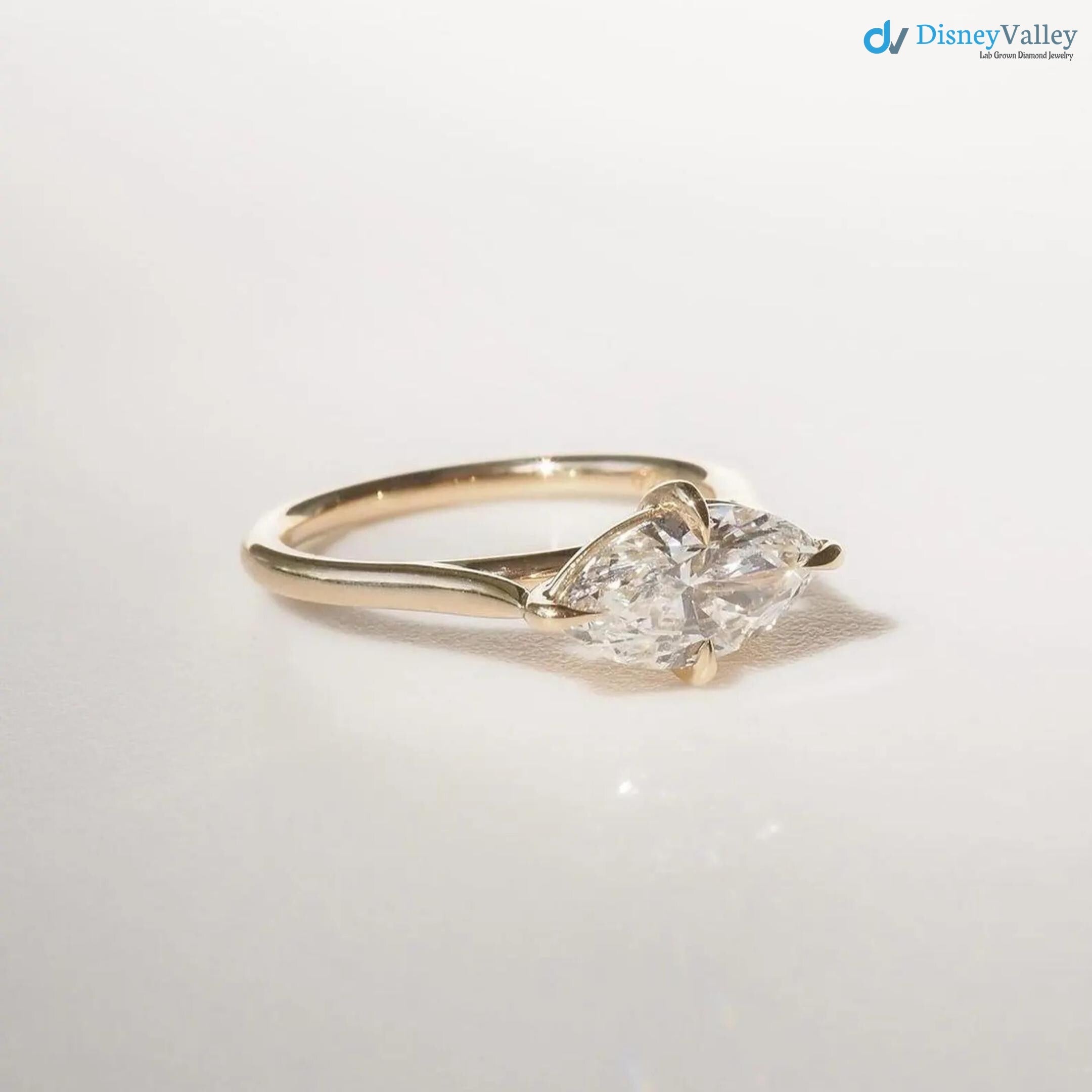 2.5 CT Marquise East West Engagement Ring, Marquise Cut Lab Grown Diamond Solitaire Ring, - DisneyValley 