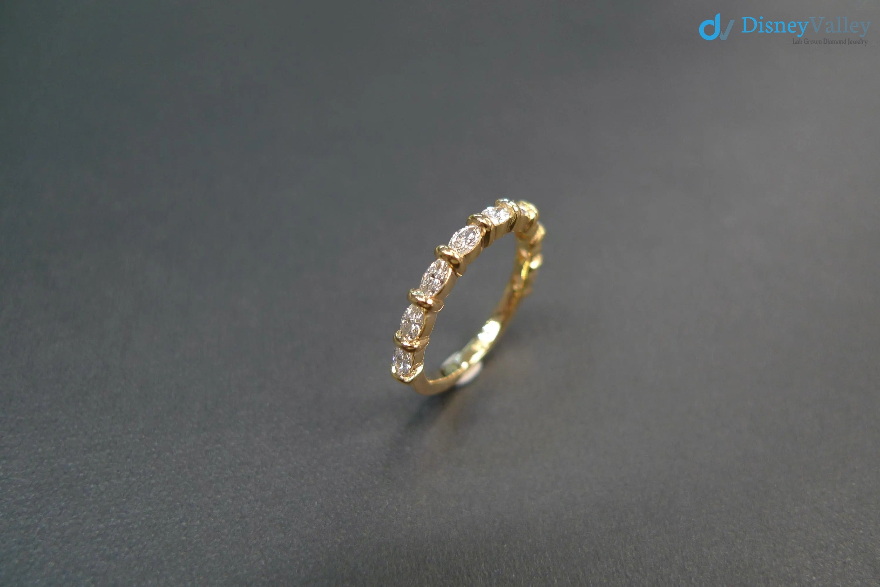 Marquise Diamond Wedding Ring in 14K Yellow Gold, Half Eternity Diamond Wedding Ring - DisneyValley 