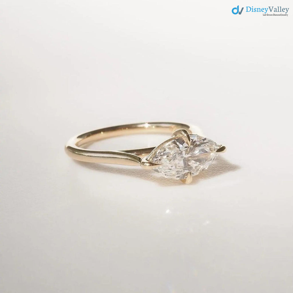 2.5 CT Marquise East West Engagement Ring, Marquise Cut Lab Grown Diamond Solitaire Ring, - DisneyValley 