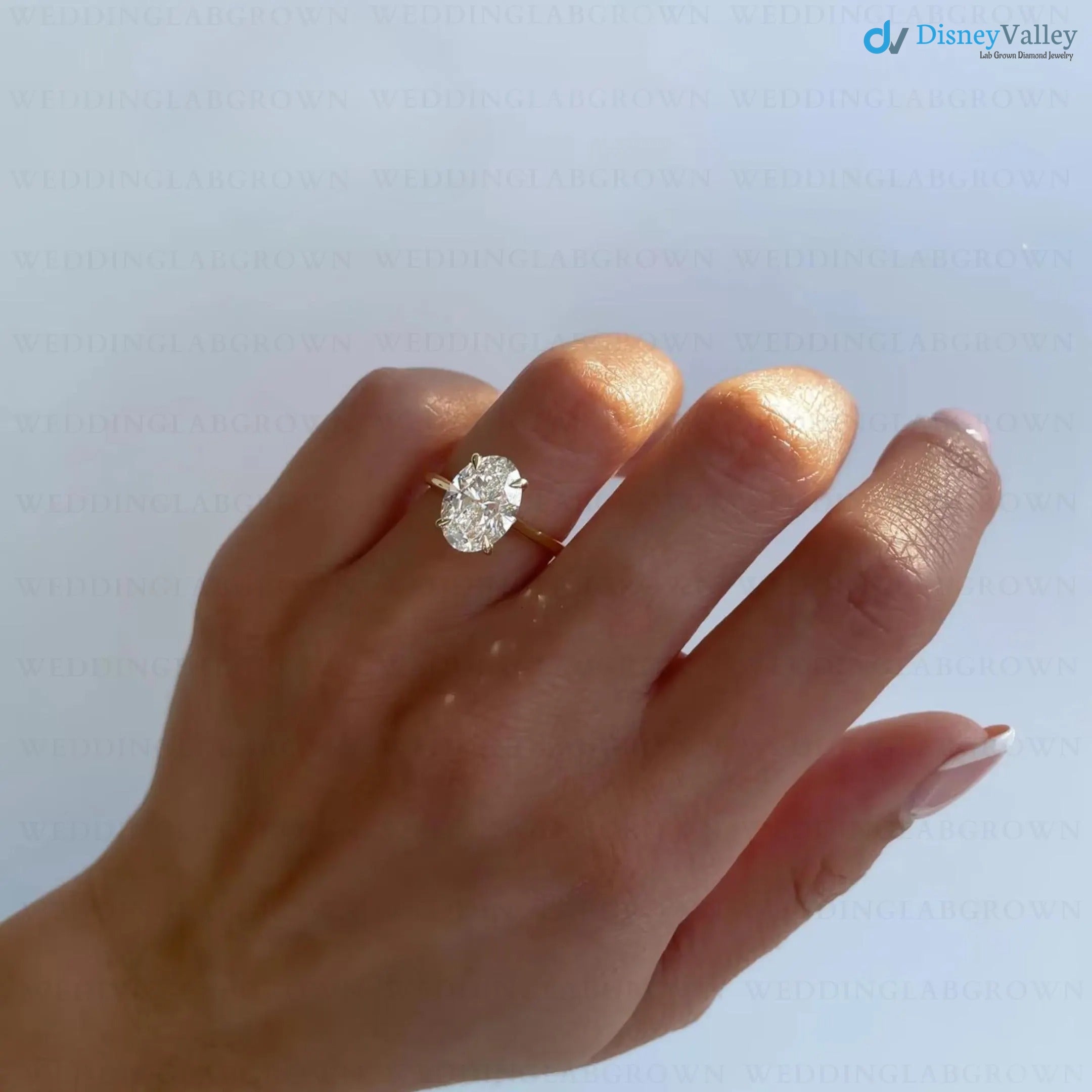 2 Ct Oval Diamond Hidden Halo Solitaire Engagement Ring - DisneyValley 