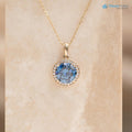 The Ninette Pendant 2.97ct Round Blue Moissanite & Lab Diamond Halo Solid Gold