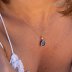 The Ninette Pendant 2.97ct Round Blue Moissanite & Lab Diamond Halo Solid Gold