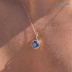 The Ninette Pendant 2.97ct Round Blue Moissanite & Lab Diamond Halo Solid Gold