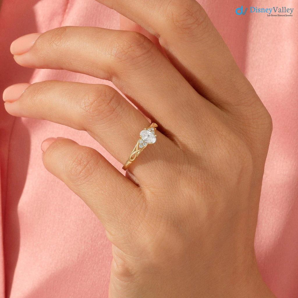 Women's Gold Oval Minimalist Solitaire Ring Simple Proposal Engagement Ring - DisneyValley 