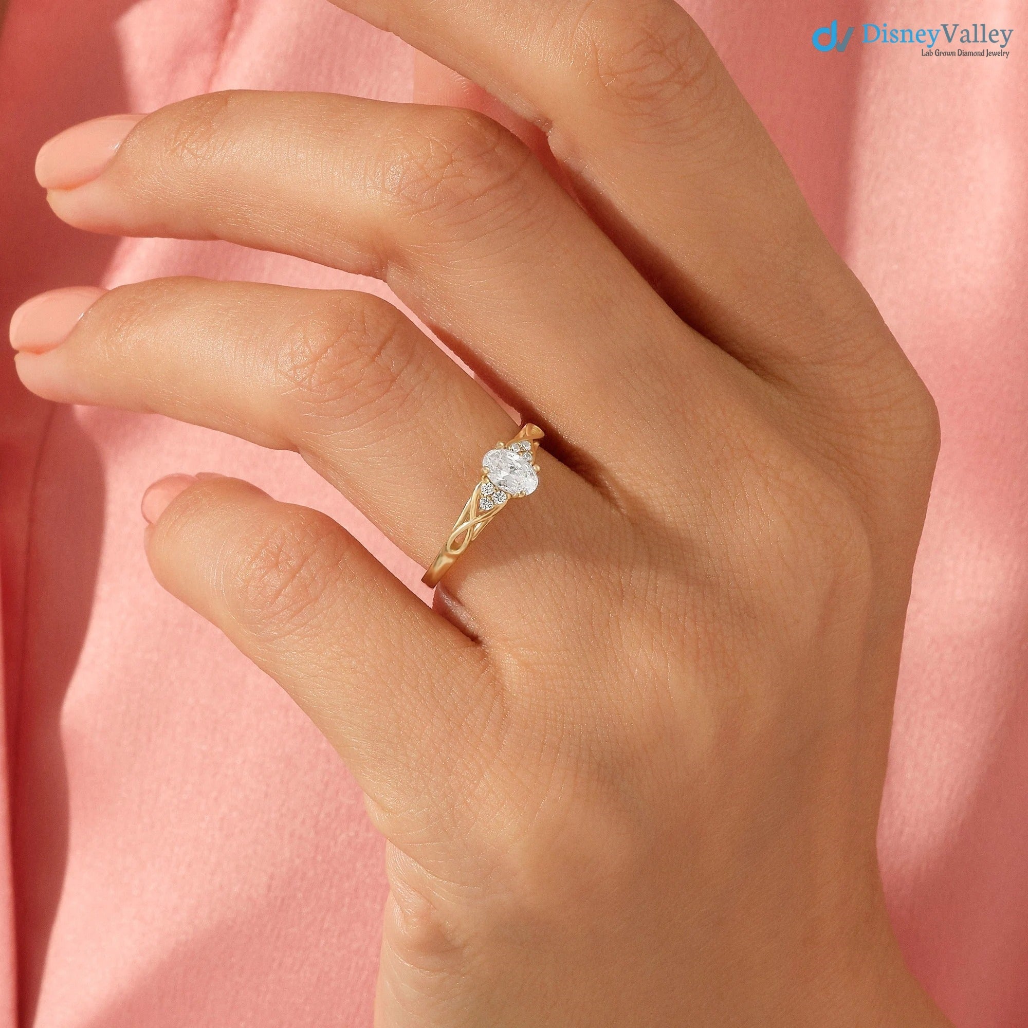 Women's Gold Oval Minimalist Solitaire Ring Simple Proposal Engagement Ring - DisneyValley 