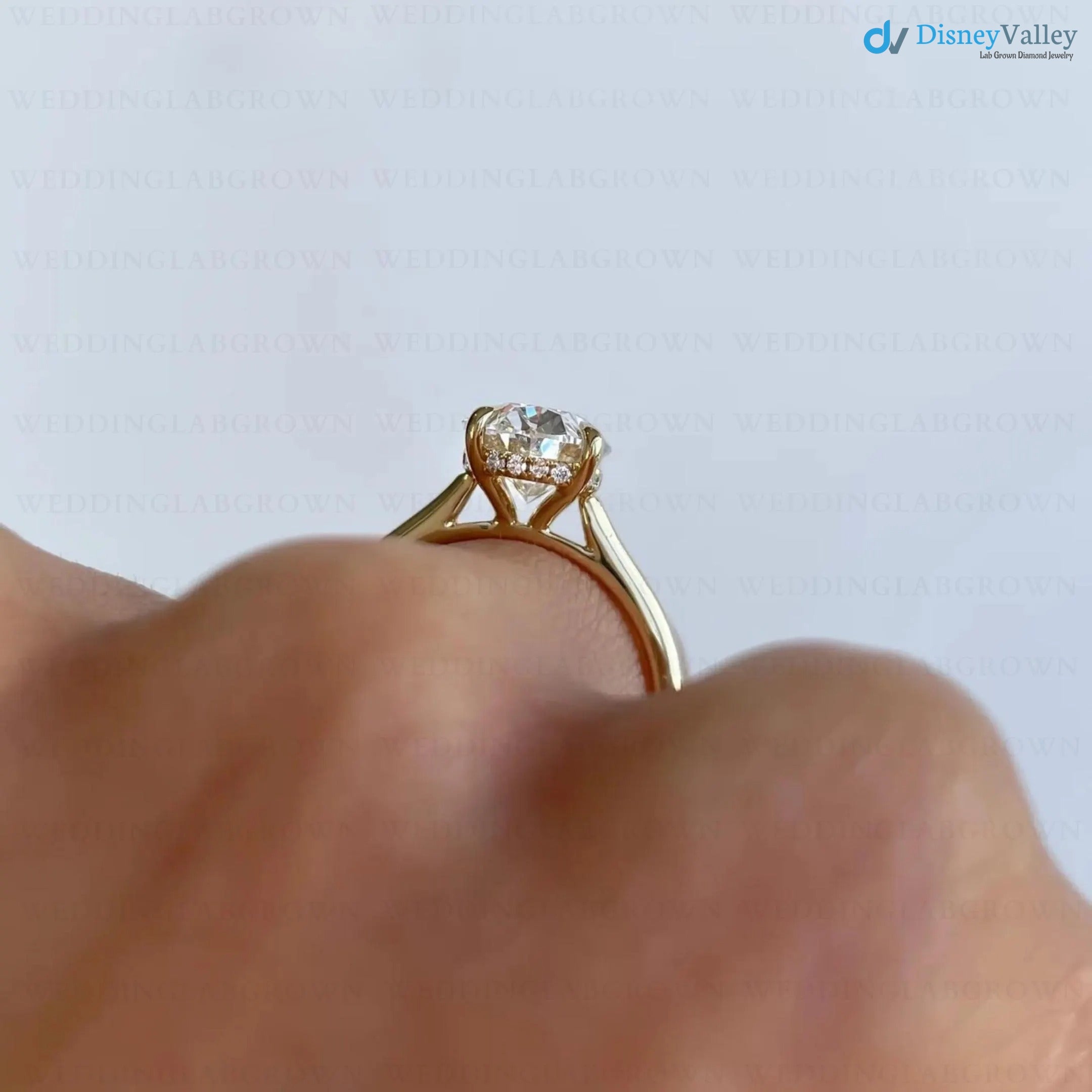 2 Ct Oval Diamond Hidden Halo Solitaire Engagement Ring - DisneyValley 