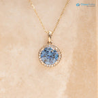 The Ninette Pendant 2.97ct Round Blue Moissanite & Lab Diamond Halo Solid Gold