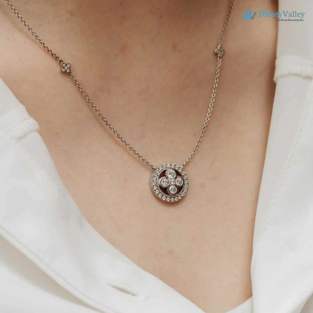 The Clover Pendant 1.0ct VVS D-F Lab Grown Diamond Pavé Set 14k White Gold