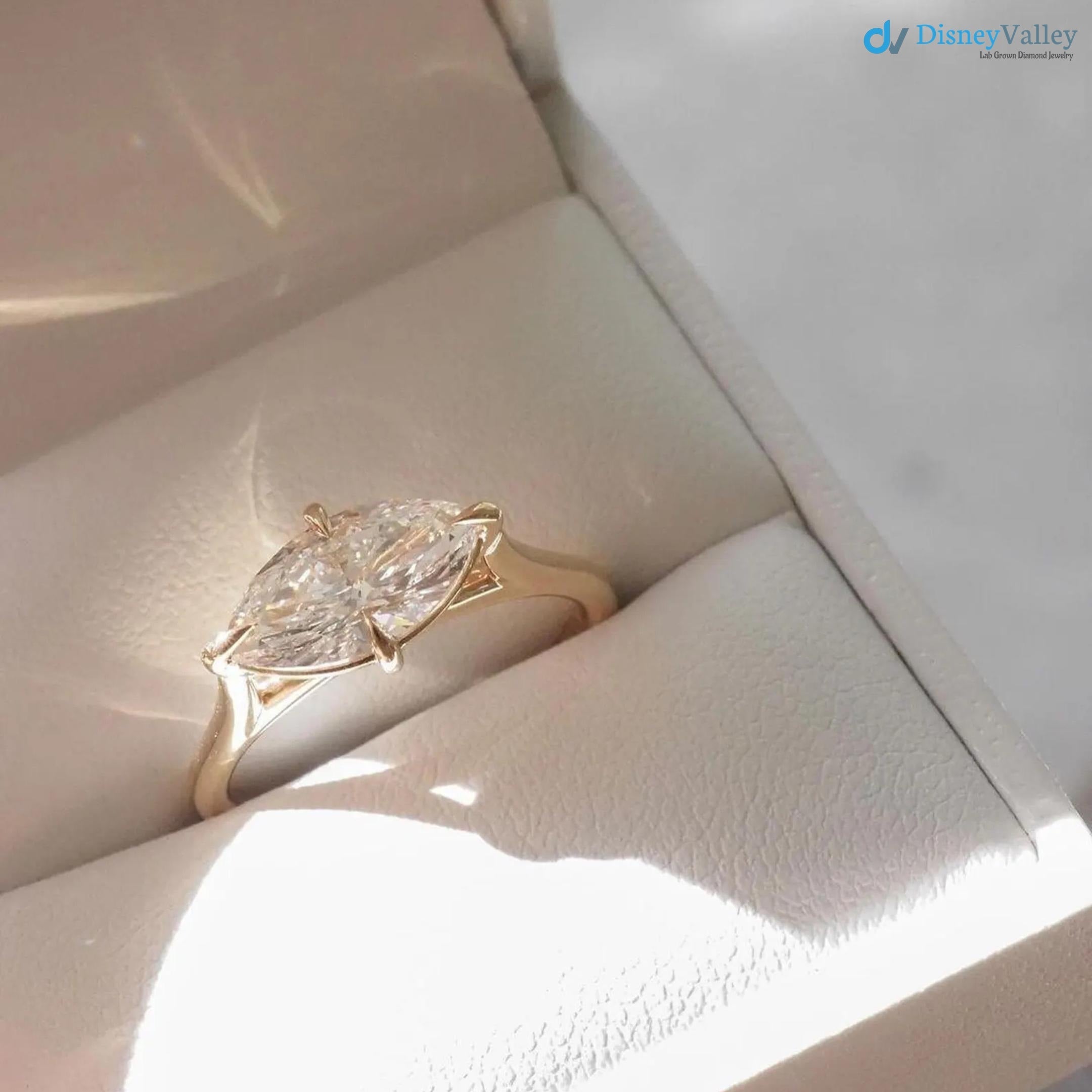 2.5 CT Marquise East West Engagement Ring, Marquise Cut Lab Grown Diamond Solitaire Ring, - DisneyValley 