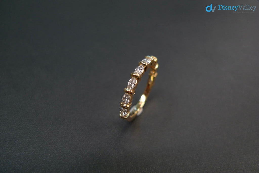 Marquise Diamond Wedding Ring in 14K Yellow Gold, Half Eternity Diamond Wedding Ring - DisneyValley 
