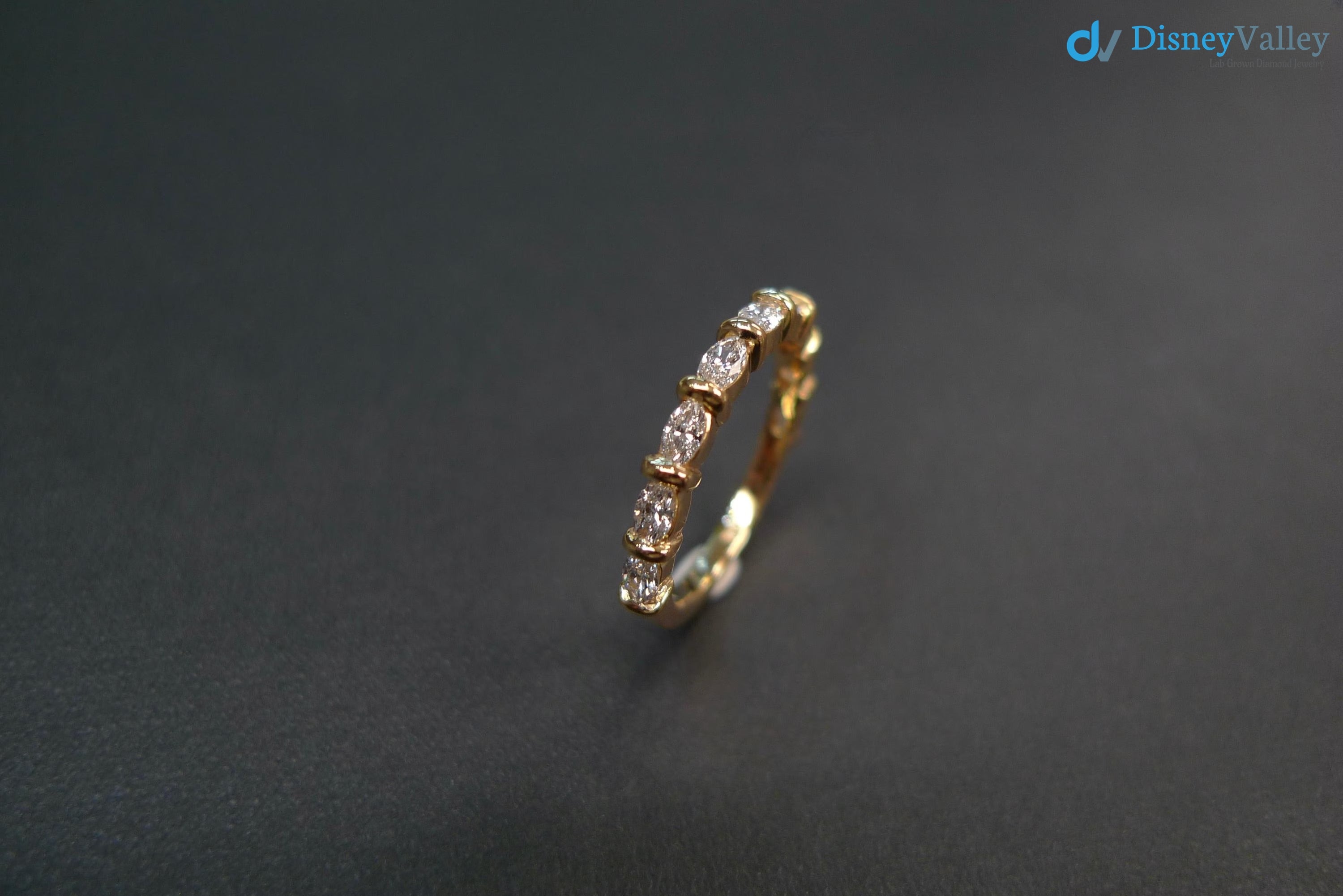 Marquise Diamond Wedding Ring in 14K Yellow Gold, Half Eternity Diamond Wedding Ring - DisneyValley 