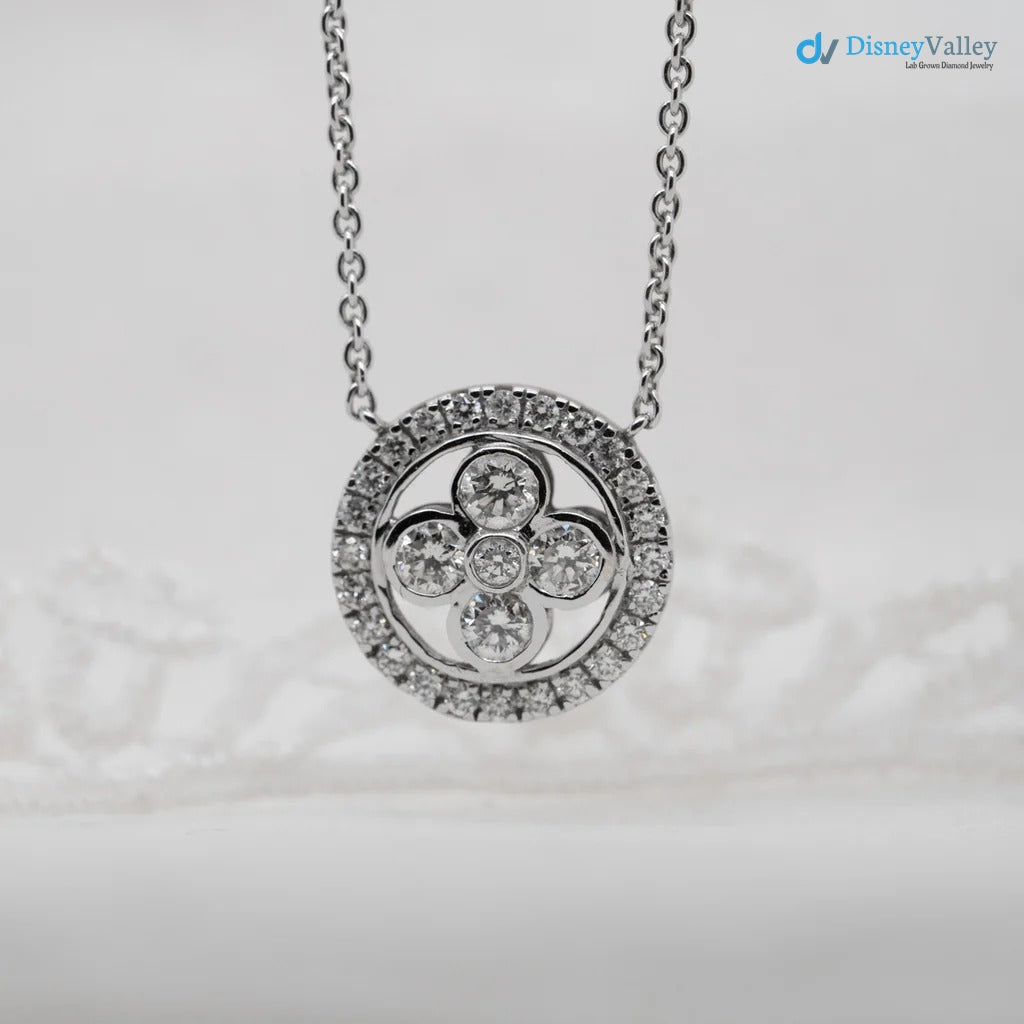 The Clover Pendant 1.0ct VVS D-F Lab Grown Diamond Pavé Set 14k White Gold
