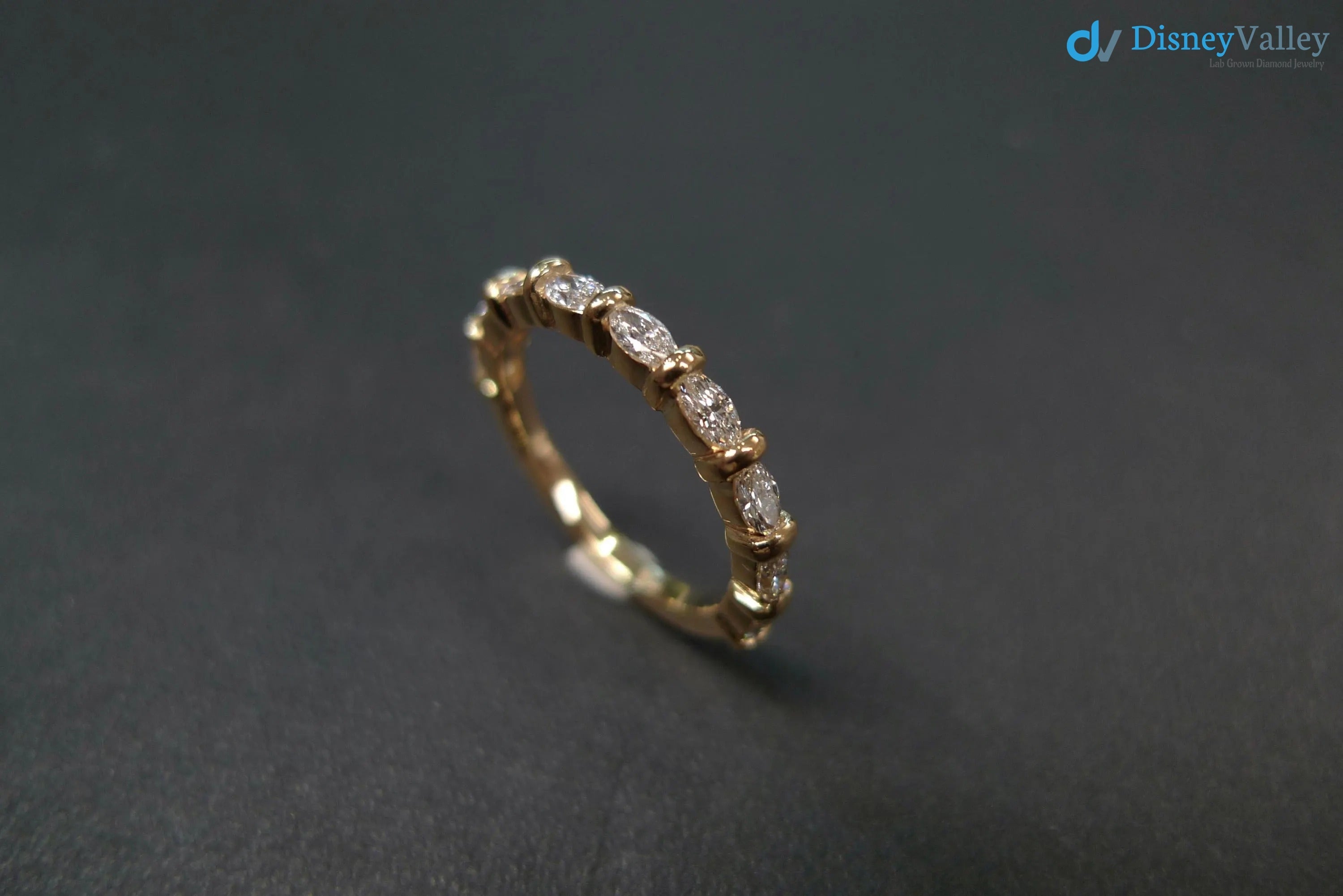 Marquise Diamond Wedding Ring in 14K Yellow Gold, Half Eternity Diamond Wedding Ring - DisneyValley 
