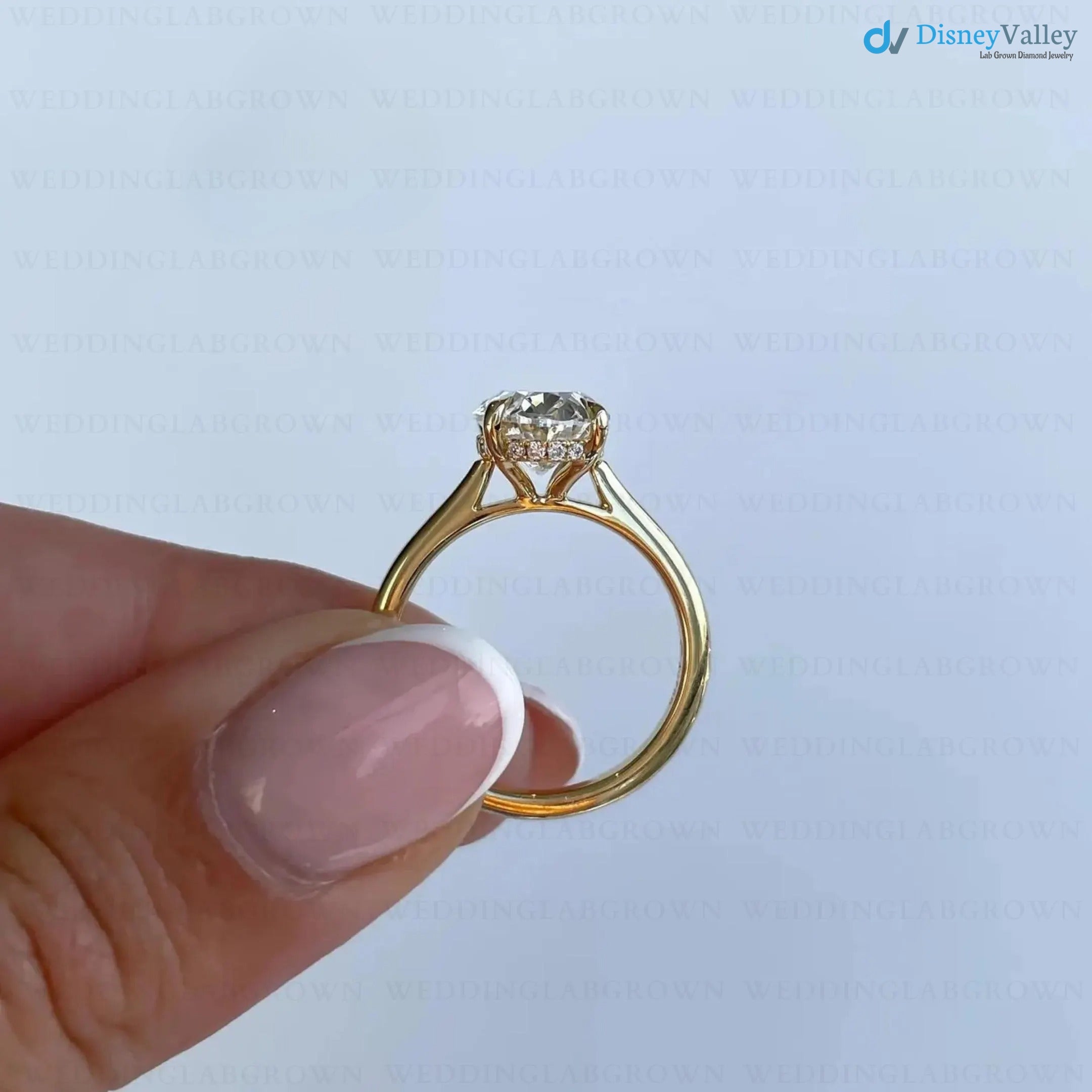 2 Ct Oval Diamond Hidden Halo Solitaire Engagement Ring - DisneyValley 
