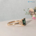 The Evelyn Ring 2.50ct Emerald Cut Green Trapezoid Lab Diamond Trilogy 9k Yellow Gold