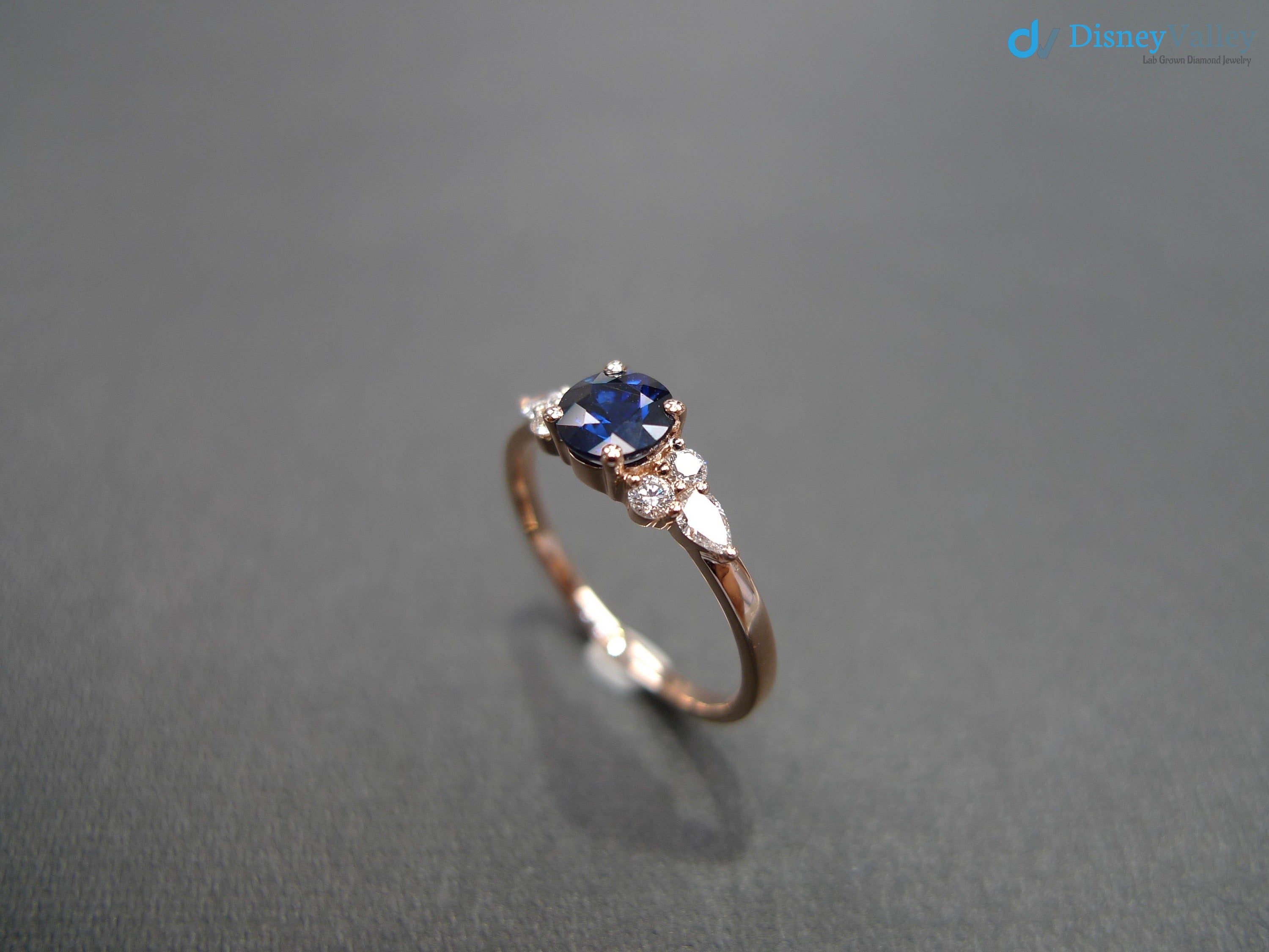 Unique Blue Sapphire and Pear Diamond Engagement Ring - DisneyValley 