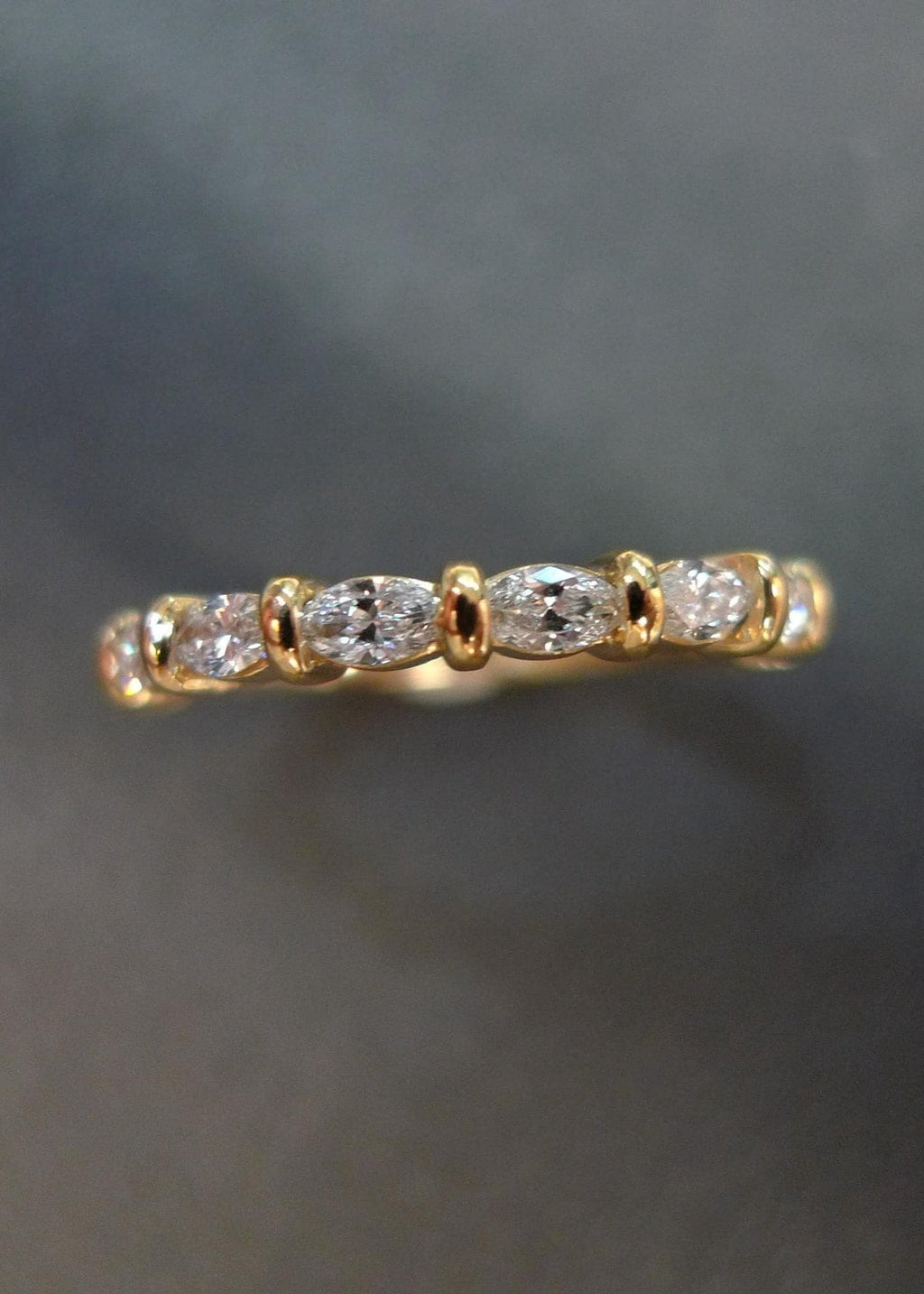 Marquise Diamond Wedding Ring in 14K Yellow Gold, Half Eternity Diamond Wedding Ring - DisneyValley 