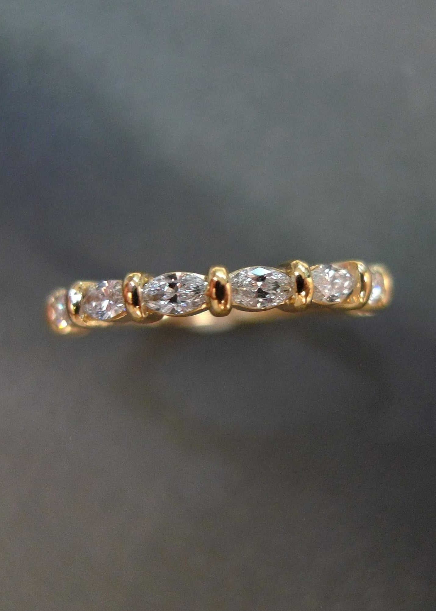 Marquise Diamond Wedding Ring in 14K Yellow Gold, Half Eternity Diamond Wedding Ring - DisneyValley 