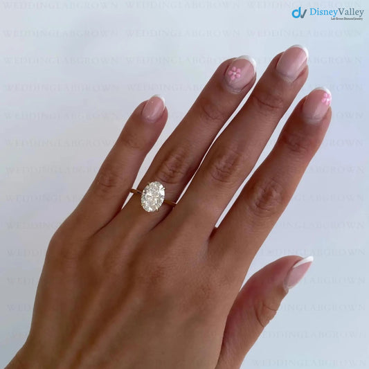 2 Ct Oval Diamond Hidden Halo Solitaire Engagement Ring - DisneyValley 